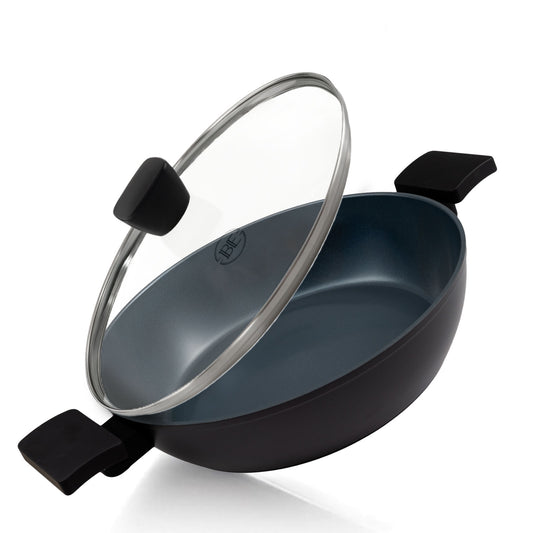 BE | LIVING Delight Series Niedrige Kasserolle mit Deckel – Ø 28 cm – Schwarz