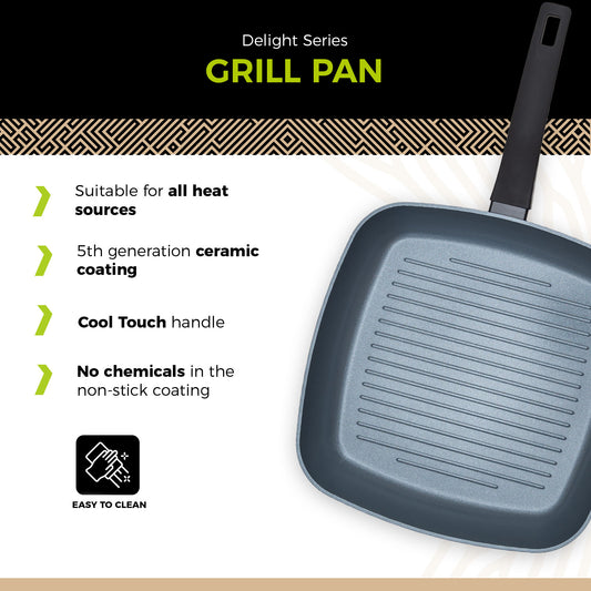BE | LIVING Delight Series Poêle Grill Ø 28 cm – Noir