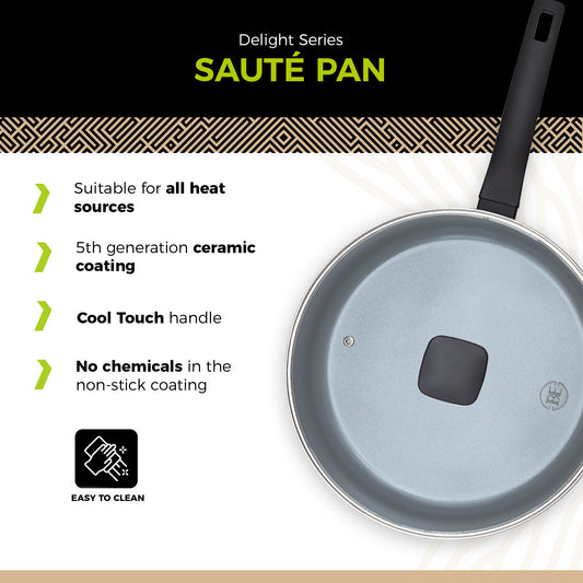 BE | LIVING Delight Series Sauteuse avec Couvercle – Ø 28 cm – Noir