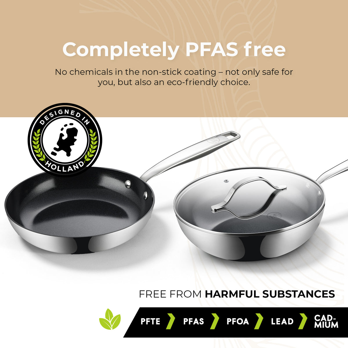 BE Living Essential Series Schwarzes Edelstahl-Bratpfannenset (3-teilig) + Wok (4 L) mit Deckel (28 cm)