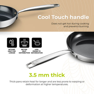 BE Living Essential Series Schwarzes Edelstahl-Bratpfannenset (3-teilig) + Wok (4 L) mit Deckel (28 cm)