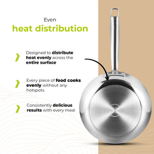 BE Living Essential Series Schwarzes Edelstahl-Bratpfannenset (3-teilig) + Wok (4 L) mit Deckel (28 cm)