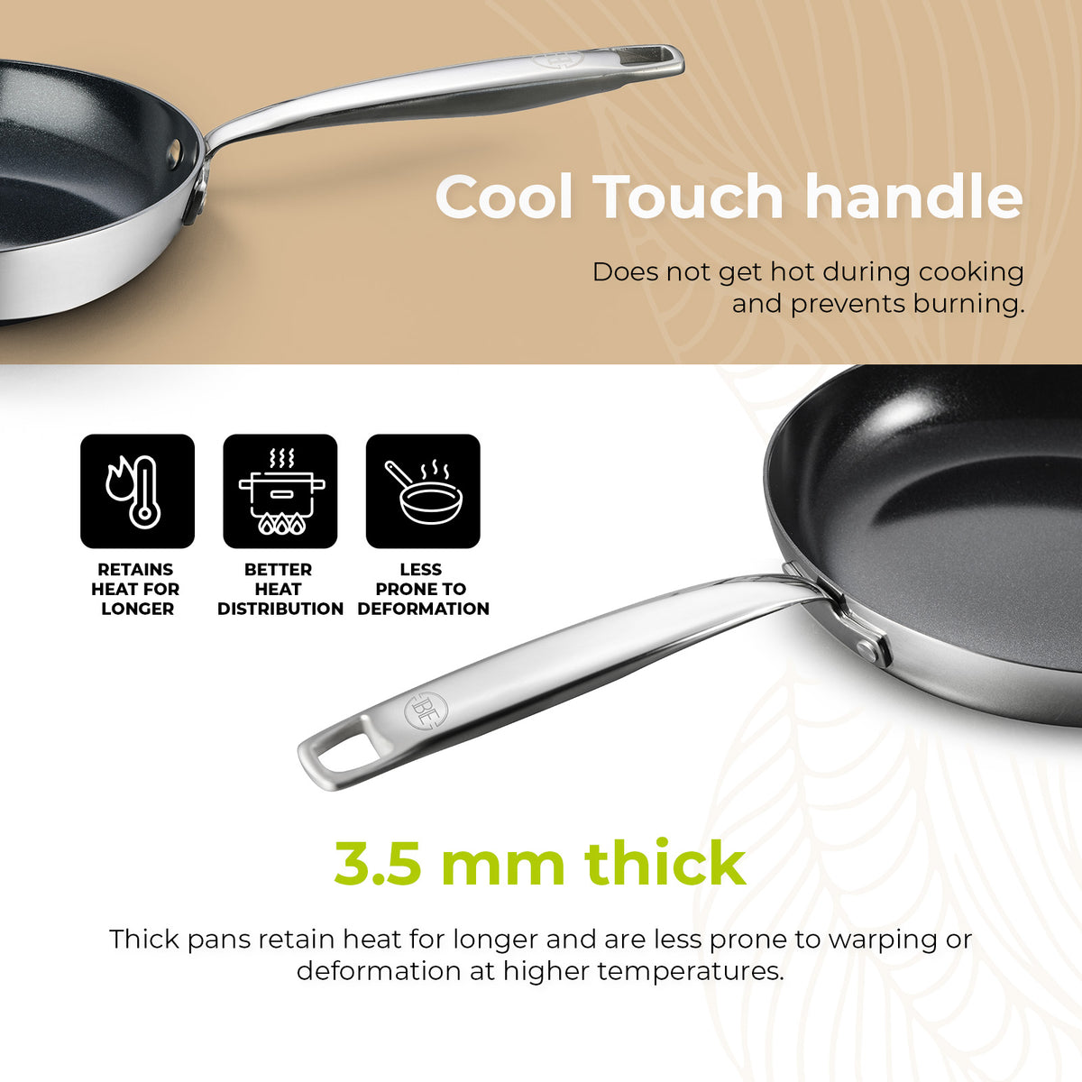 BE Living Essential Series Batterie de Cuisine en Acier Inoxydable Noir – Wok de 4 L et Sauteuse de 4 L avec Couvercles (28 cm chacun) + 3 Poêles