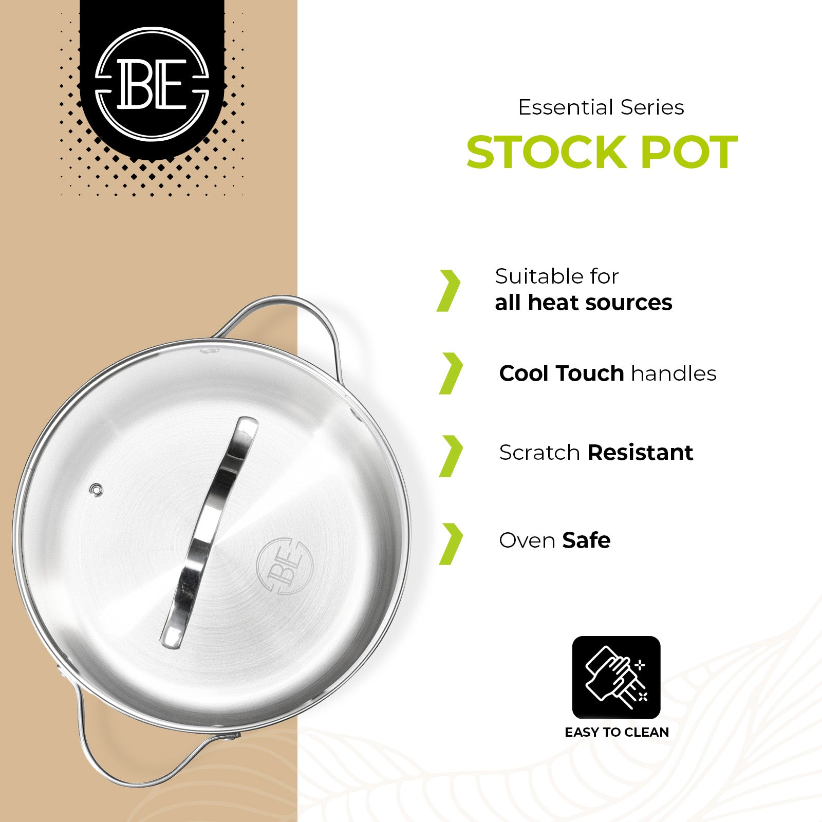 BE | LIVING Série  Essential : Marmite 26 cm (Triple couche en acier inoxydable)