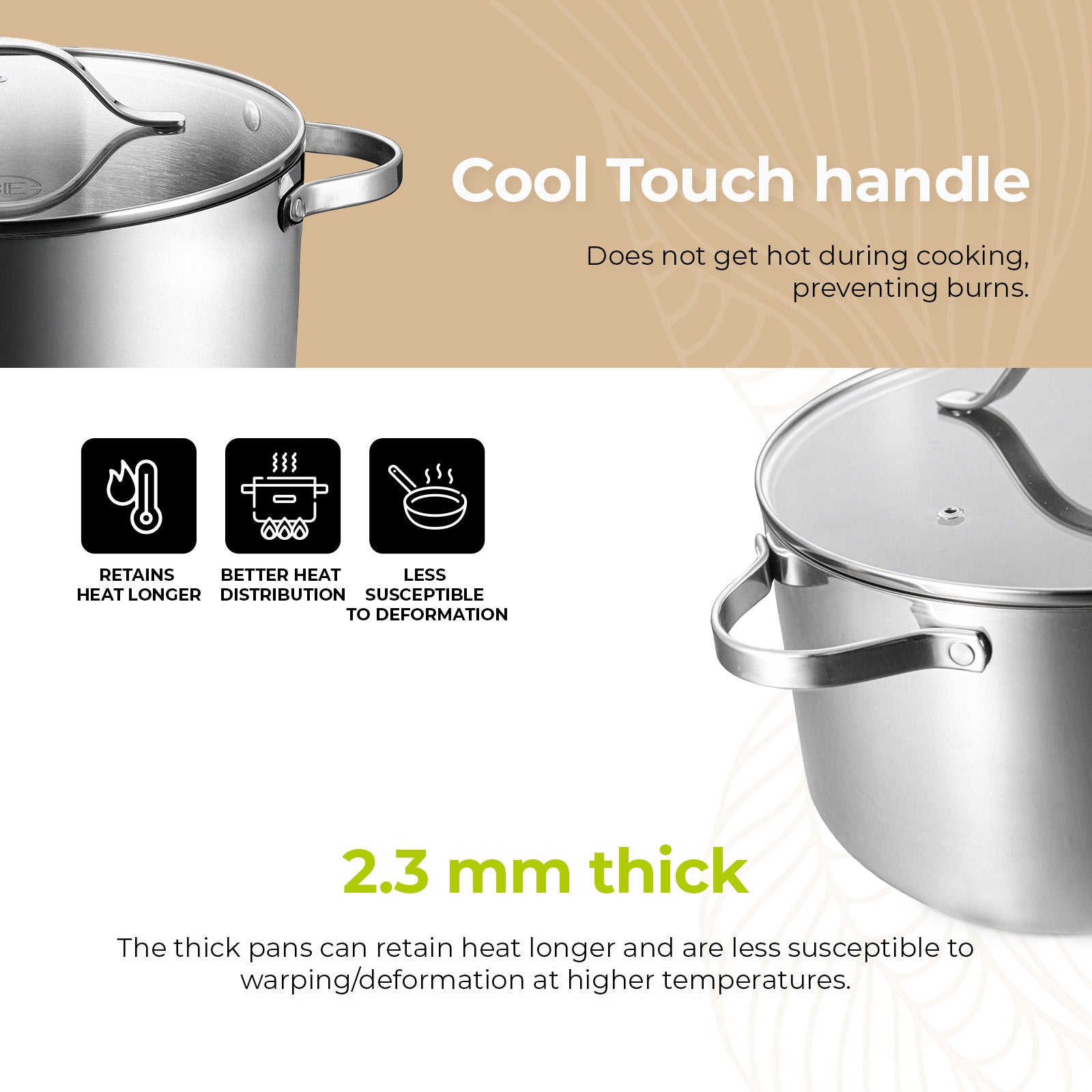 BE | LIVING Série  Essential : Marmite 26 cm (Triple couche en acier inoxydable)