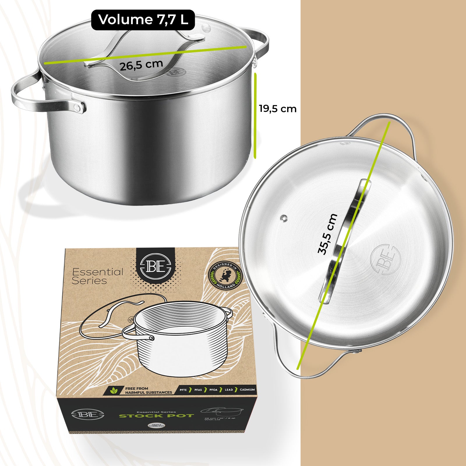 BE | LIVING Série  Essential : Marmite 26 cm (Triple couche en acier inoxydable)