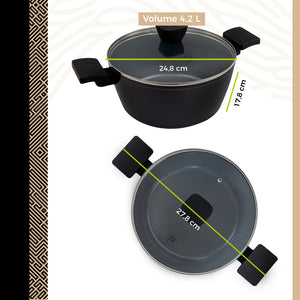 BE | LIVING Delight Series Kasserolle mit Deckel – Ø 24 cm – Schwarz