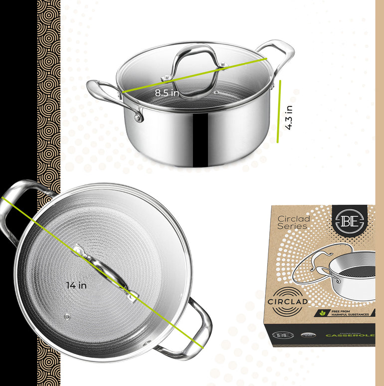 BE | LIVING CIRCLAD Serie Braadpan met Deksel 5 qt / 8,5"/ 24 cm