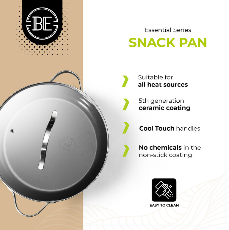 Sartén de acero inoxidable negra BE Living Essential Series con tapa, Ø 32 cm