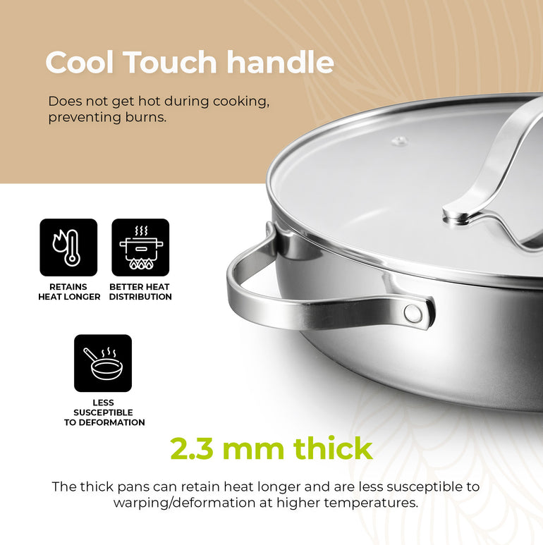 Sartén de acero inoxidable negra BE Living Essential Series con tapa, Ø 32 cm