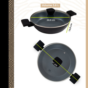 BE | LIVING Delight Series Niedrige Kasserolle mit Deckel – Ø 28 cm – Schwarz