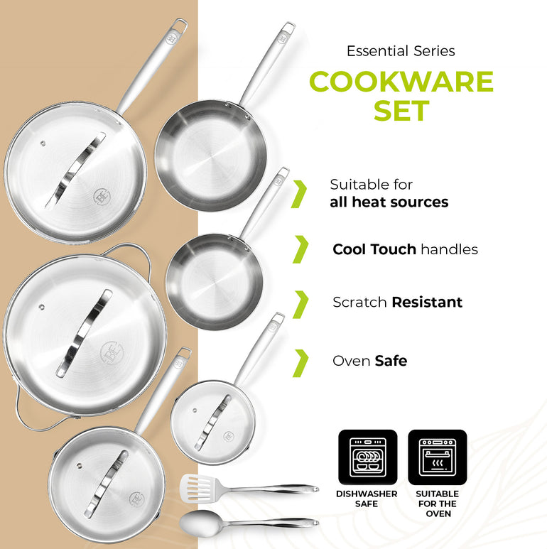 Juego de utensilios de cocina BE | LIVING Essential Series de 12 piezas (triple acero inoxidable)