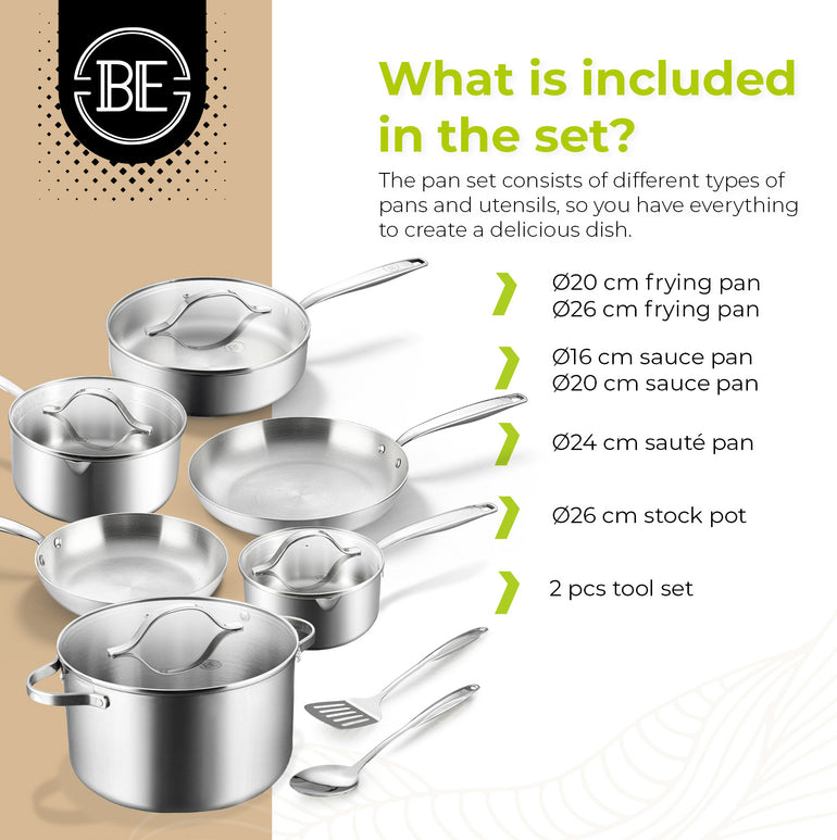 Juego de utensilios de cocina BE | LIVING Essential Series de 12 piezas (triple acero inoxidable)