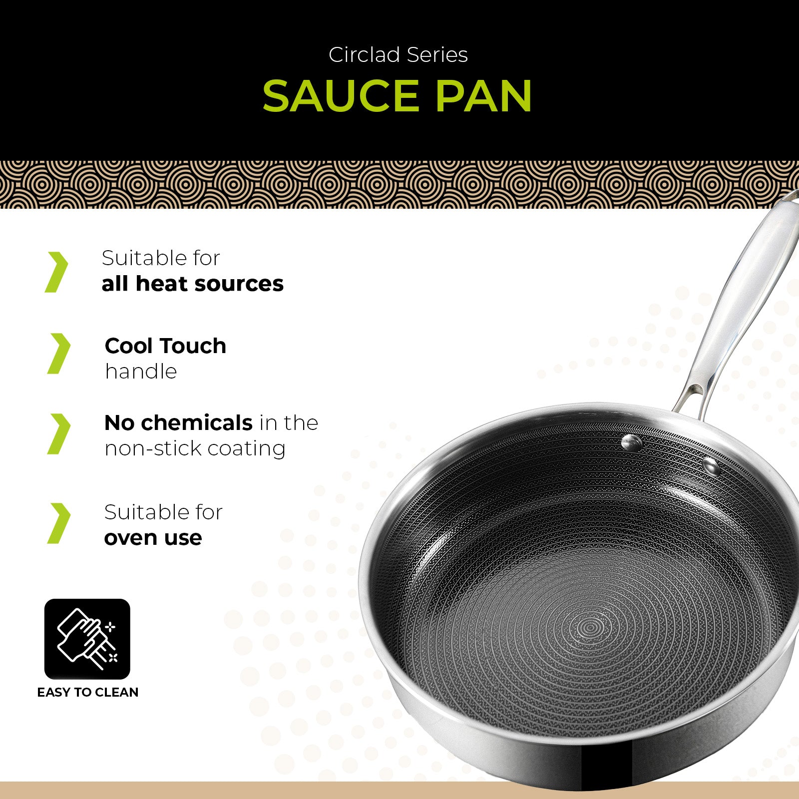 BE | LIVING Circlad Series Sauteuse avec couvercle 3 pintes / 8.5" / 24 cm