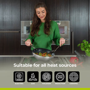  Wok BE | LIVING Essential Series en acier inoxydable noir avec couvercle Ø 28 cm