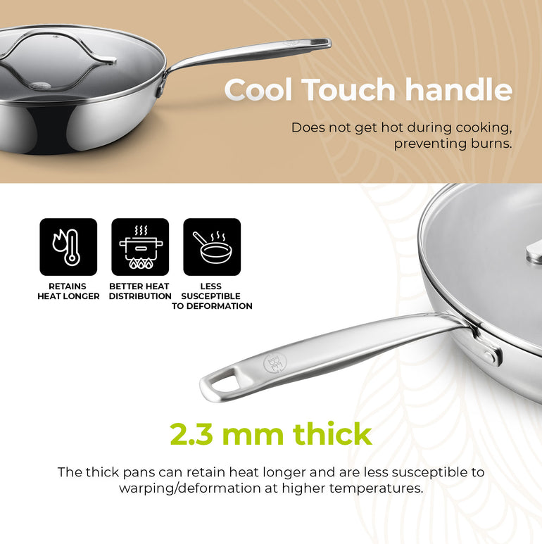  Wok BE | LIVING Essential Series en acier inoxydable noir avec couvercle Ø 28 cm