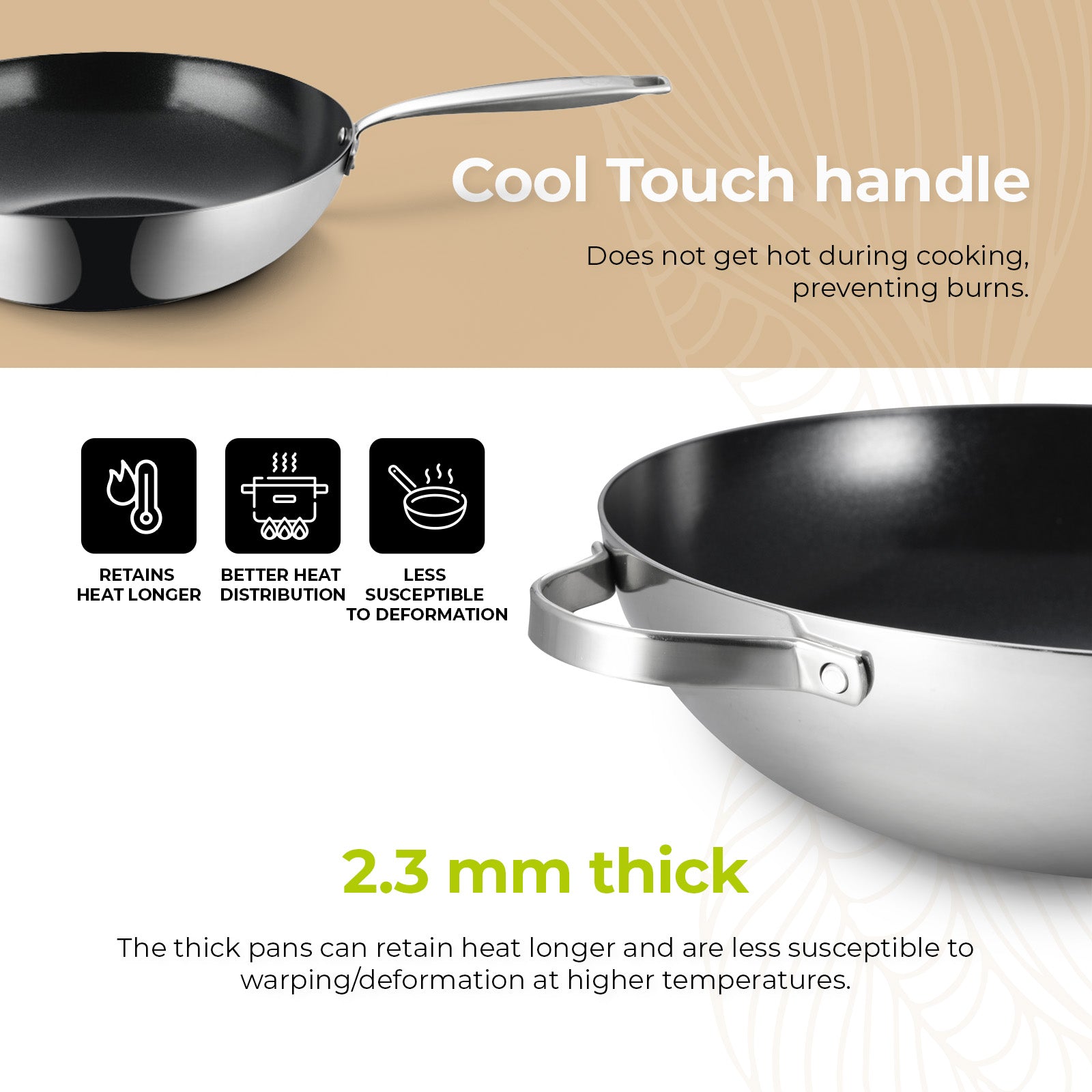 Wok de acero inoxidable negro BE | LIVING Essential Series de 32 cm de diámetro