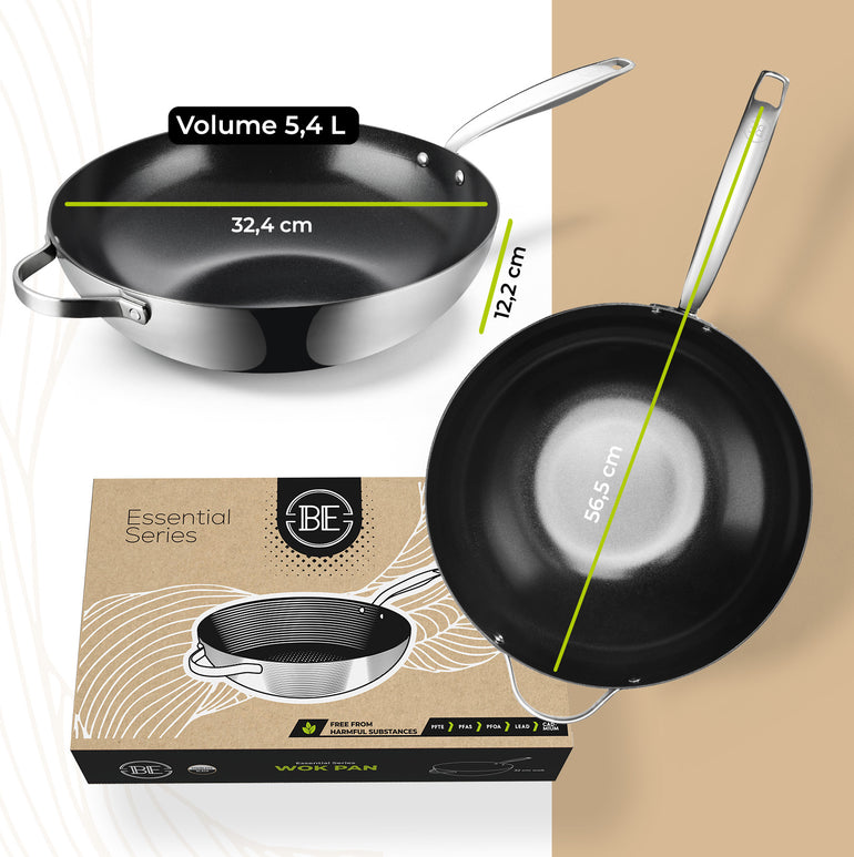 Wok de acero inoxidable negro BE | LIVING Essential Series de 32 cm de diámetro